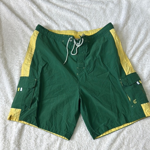 Daniel Cremieux Green and Yellow Board Shorts Quick-Dry - Picture 1 of 5